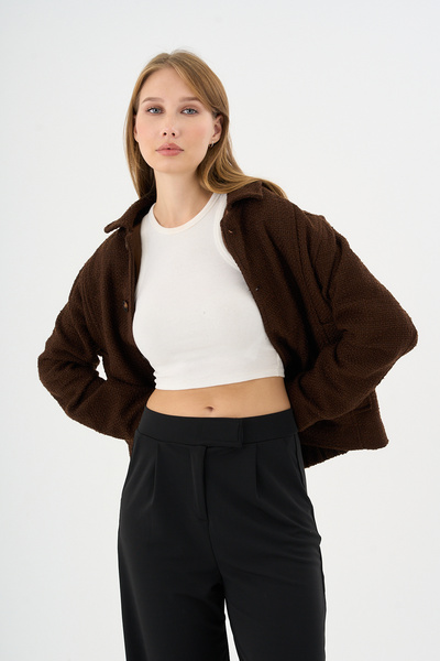 Danger Дамско палто с преувеличен дизайн от техническа материя, кафяво