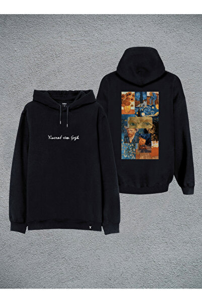 MODA Vincent van Gogh cu imprimeu Hanorac negru cu glugă Swea tricou Hanorac ...