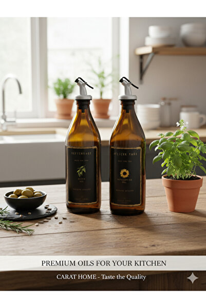 Tasarım Evi زجاجة زيت زيتون وزيت سائل من الزجاج الكهرماني سعة 500 مل، طقم من ...