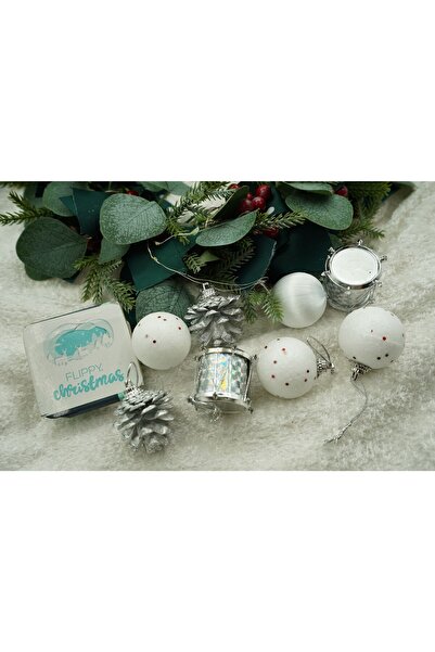 Flippy Σετ με 12 στολίδια χριστουγεννιάτικου δέντρου, Flippy, τύπου υδρόγειου, λευκό/ασημί, πολυστυρένιο, φινίρισμα glitter