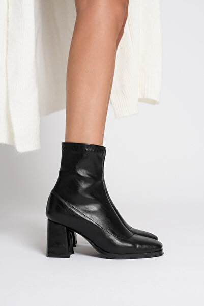 TOPUK Mado Acı Kahve Küt Burunlu Kalın Topuklu Streç Bot