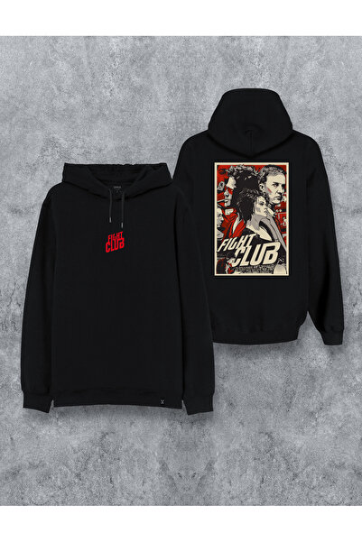 MODA سترة هوديي سوداء مطبوعة من Fight Club Fight Club