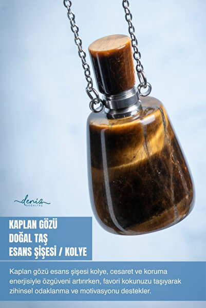 Deniz Doğal Taş Sertifikalı Kaplan Gözü Doğal Taş Esans Şişesi / Kolye