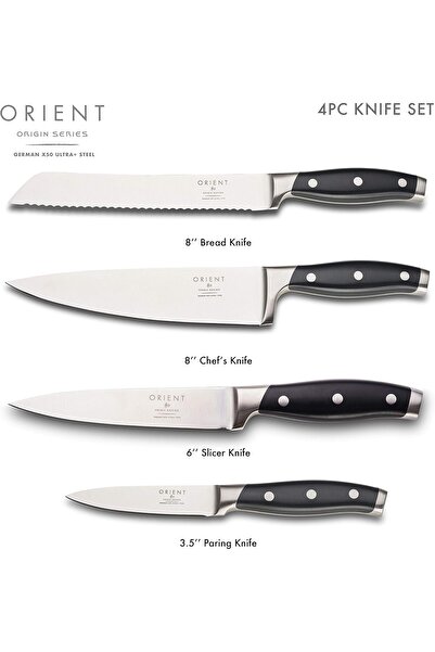 Orient Kitchen knife set, Origin Series, 4 pieces, German X50 Ultra + stainless steel, black