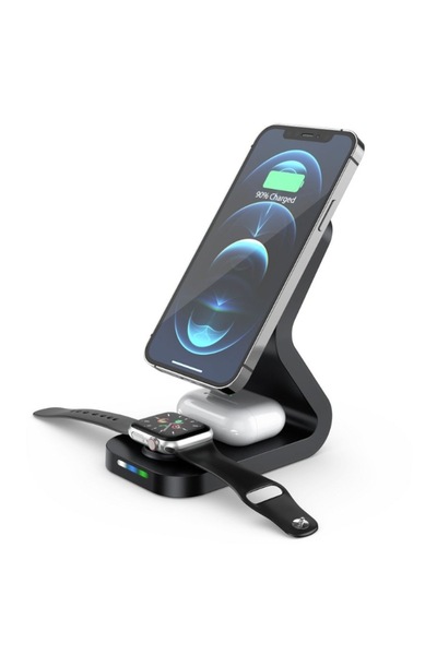 OEM Suport de incarcare Qi 15W 3 in 1 cu iluminare ambientala pentru dispozitivele Apple MagSafe, Apple