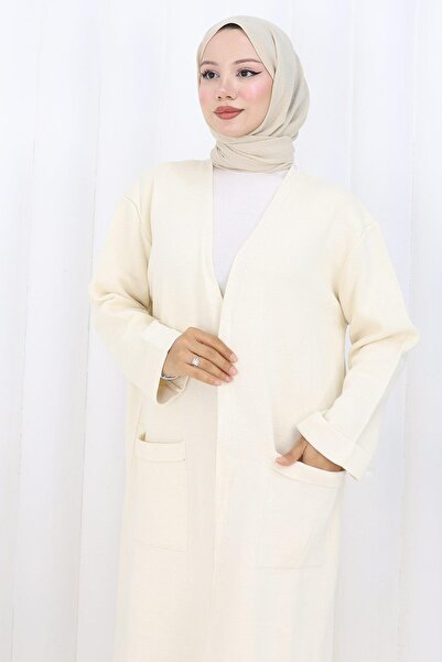 hafsamina Κρέμα ζακέτας από ατσάλινο πλέγμα μακρύ πλεκτό HM2838