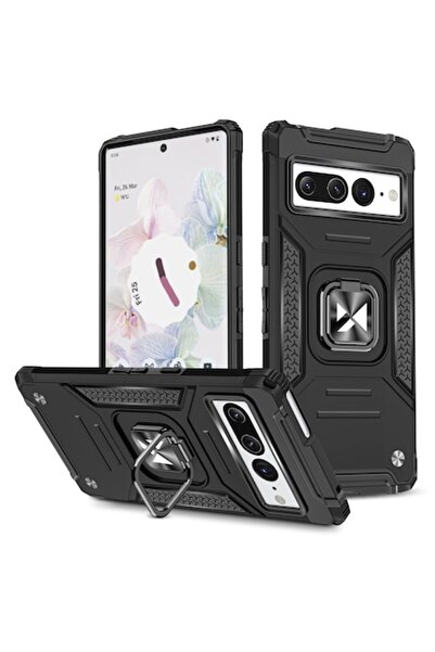 WZK Carcasă Ring Tough Armor cu suport pentru Google Pixel 7 Pro, neagră