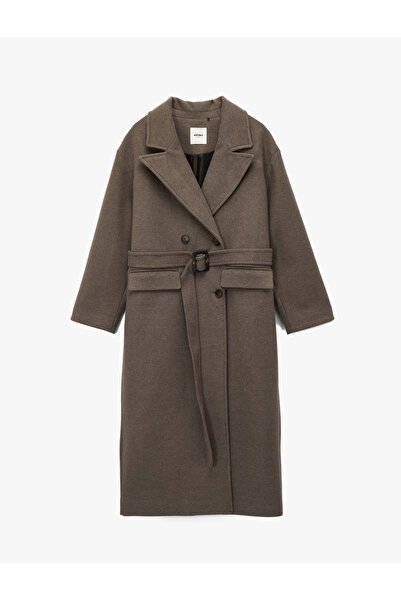Koton Palton cu centură, buzunar extra lung, mânecă lungă cu două rânduri de nasturi