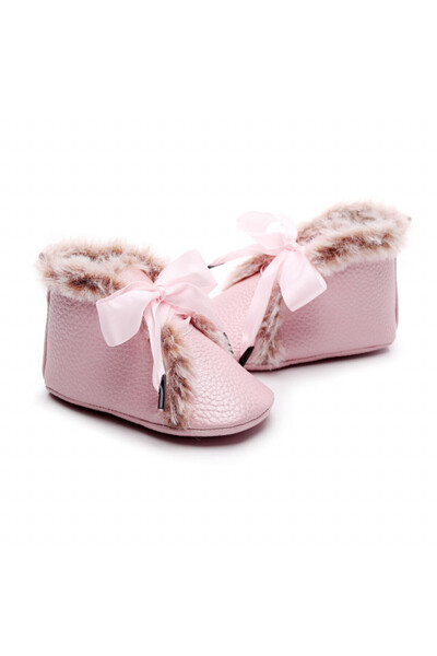 Bebelul Pearl pink fur-lined booties with satin bow