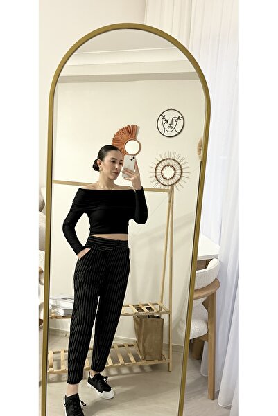 MAHEL Çizgili düğmeli havuç pantolon