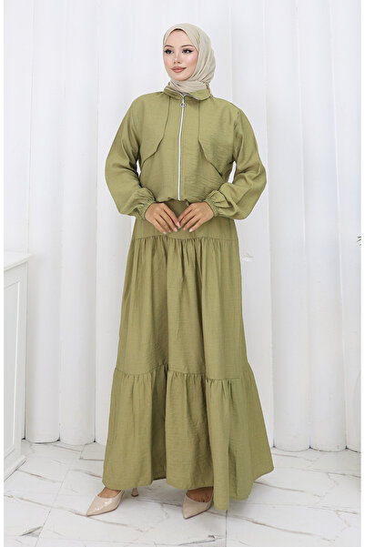 sefamerve Double Suit with Elastic Sleeves and Zipper 0129-20 Henna Green