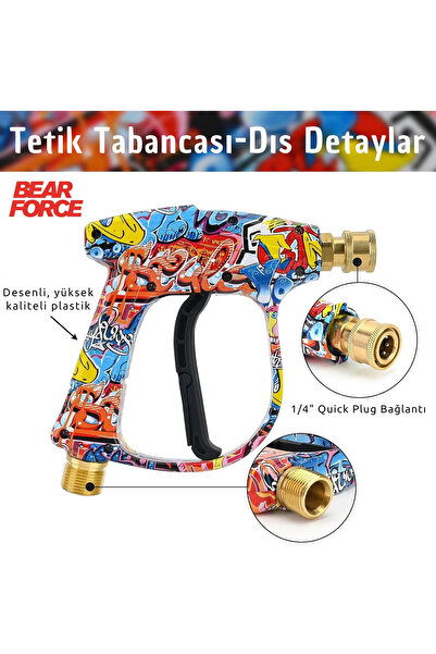 ROBEVE Bear Force K Serisi İle Uyumlu Araç Yıkama Tabancası 5li Nozzle Set ve Kemer Klipsli İle Birlikte