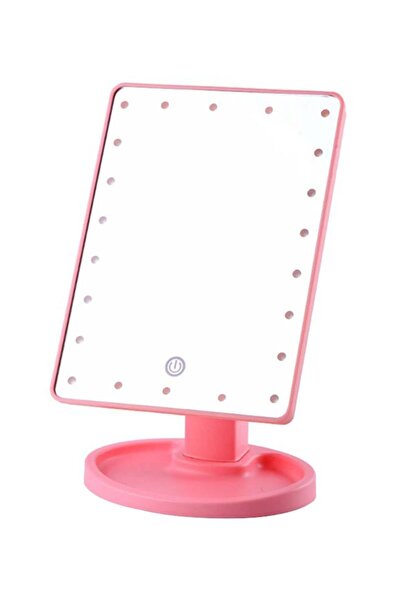 Generic مرآة مكياج مربعة متعددة الوظائف مزودة بـ 22 مصباح LED باللون الوردي