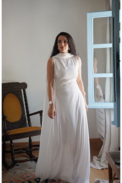 Tavie İki kuşaklı kolsuz elbise-Beyaz