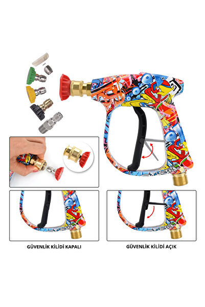 ROBEVE Bear Force K Serisi İle Uyumlu Araç Yıkama Tabancası 5li Nozzle Set ve Kemer Klipsli İle Birlikte