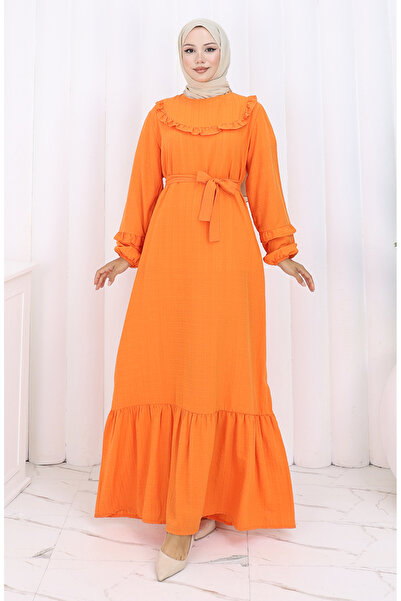 sefamerve Ruffled Belted Dress 2159-04 Orange