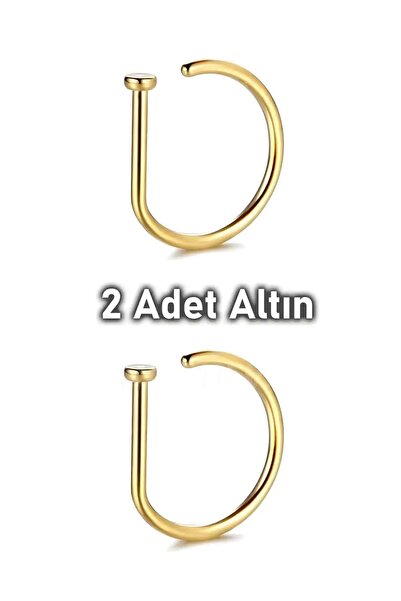 MORNEVA Cerrahi Çelik D Şekilli Yarım Halka Hızma Burun Piercingi (2 Adet Altın)
