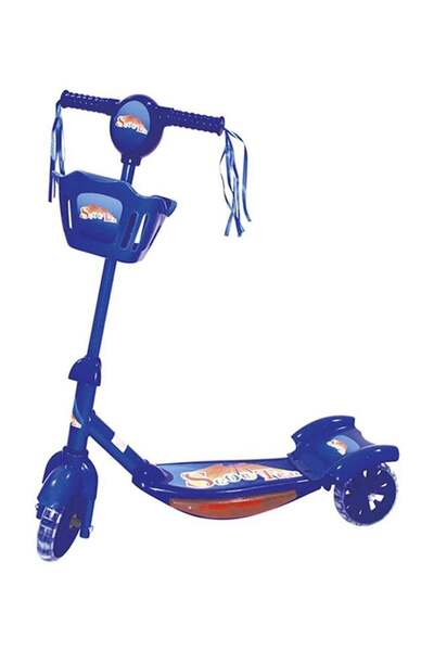 Generic سكوتر ركل بثلاث عجلات مع سلة تخزين أمامية، أزرق، مناسب لوقت ممتع للأطفال، 60×68×17 سم