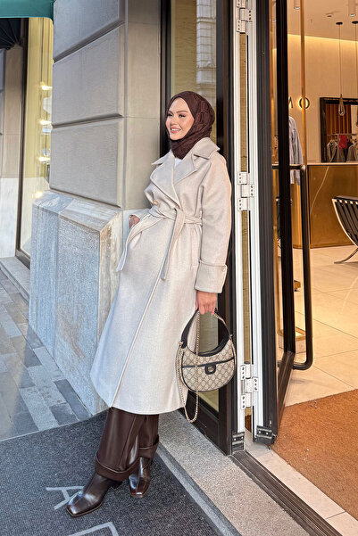 LOCCO Women's Double Breasted Collar Cashmere Coat Stone