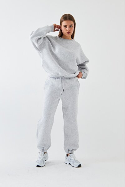 GIA - ART Unisex Oversize Tracksuit Set Basic Gray – Crew Neck, Elasticated Legs, 3-Thread Fleece