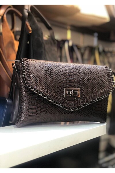 eflanmoda Γυναικεία τσάντα ώμου με μοτίβο κροκόδειλου και μακρύ λουράκι