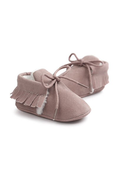 Superbaby Pantofiori roz pudra imblaniti cu franjuri