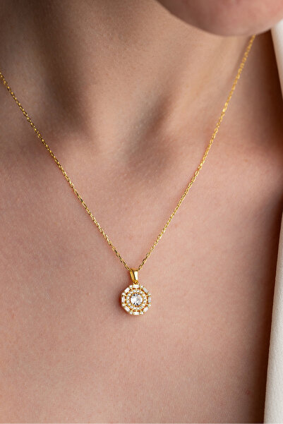 Two Arts Jewelry 925 Ayar Gümüş Halo Zirkon Taşlı Kolye – Zirkon Taşlı – Kadın