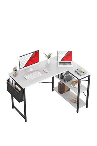 AGD L Shaped Computer Desk, L-Shaped Corner Desk with Reversible Storage Shelves