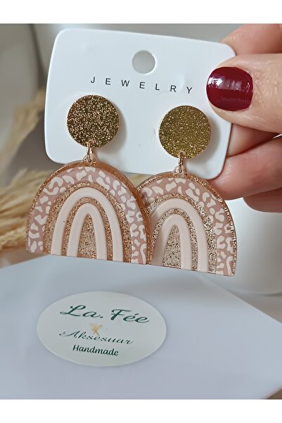 La fee aksesuar Beige Women's Earrings Dangle Gold Detail Women's Earrings