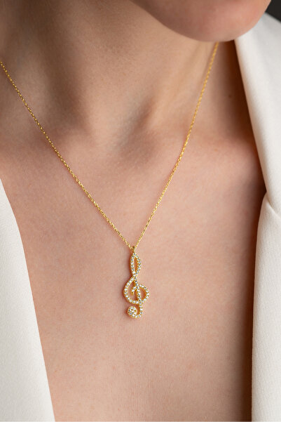 Two Arts Jewelry 925 Ayar Gümüş G Clef Sol Anahtarı Zirkon Taşlı Kolye – Zirkon Taşlı – Kadın