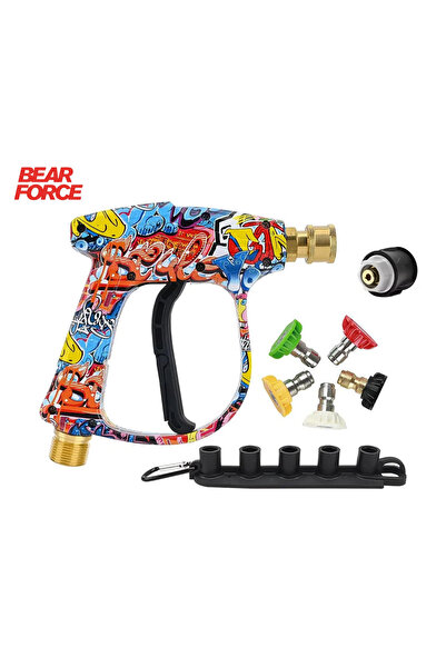 ROBEVE Bear Force K Serisi İle Uyumlu Araç Yıkama Tabancası 5li Nozzle Set ve Kemer Klipsli İle Birlikte