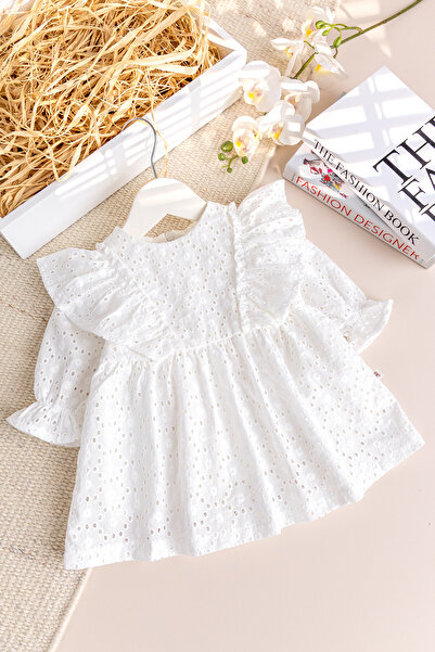 Babymod Fisto 100% Cotton Stylish Baby Girl Dress Mevlüt Dress Ecru