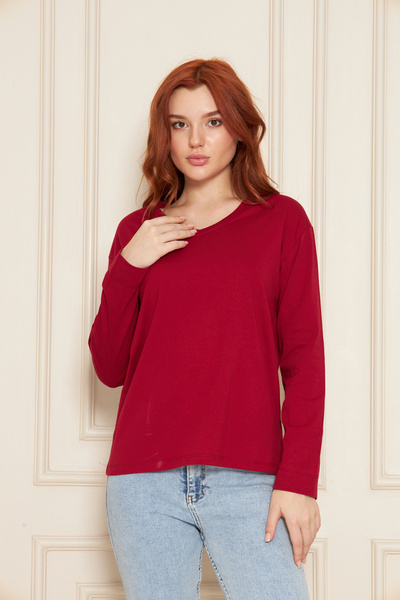 Tight Lady Μπλουζάκι από 100% οργανικό βαμβάκι με λαιμόκοψη σε σχήμα V, μαλακή υφή, κανονική εφαρμογή, άνετη εφαρμογή, μακρυμάνικο χτενισμένο βαμβακερό μπλουζάκι