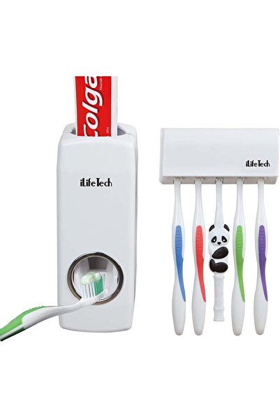 AGD iLifeTech Toothpaste Dispenser And Plastic Brush Holder Set White