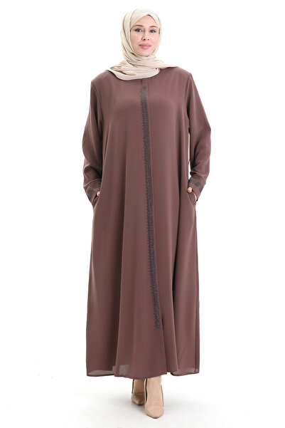 sefamerve Large Size Stone Printed Ferace 5067-08 Milky Brown