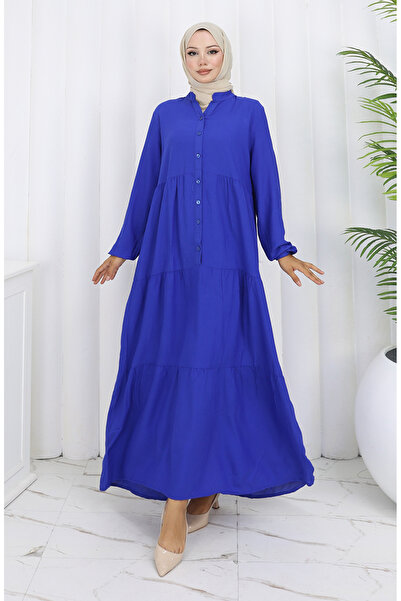 sefamerve Viscose Fabric Half Buttoned Dress 4125-06 Saks