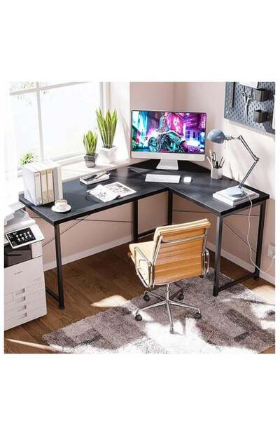 AGD طاولة ألعاب حديثة على شكل حرف L مع رف دائري قابل للإزالة، مناسبة للمكتب والمنزل