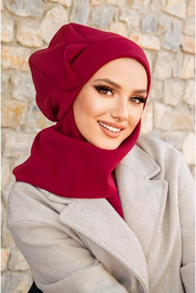 Aişe tesettür Burgundy Bowknot Hijab Beret
