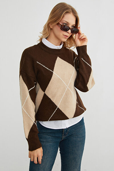 Fulla Moda Oversize svetr s diamantovým vzorem