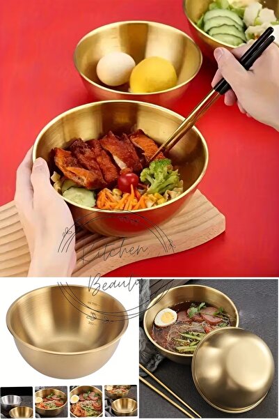 Kitchen Beauty Gold Paslanmaz Çelik Salata Kasesi 17 Cm Gold Çorba Salata Kas...