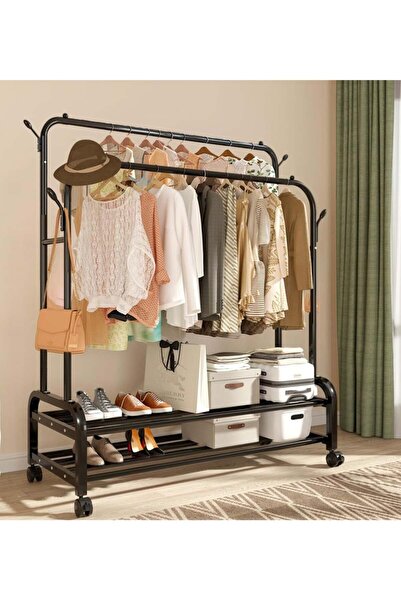 AGD Metal clothes organizer and rack, with wheels, and two shelves below for ...