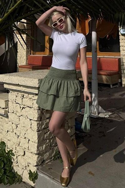 Seeh Green Mini Layered Skirt Sh321