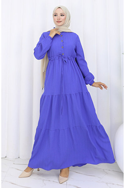 sefamerve Elastic Sleeve Waist-Tied Dress 2158-01 Saks