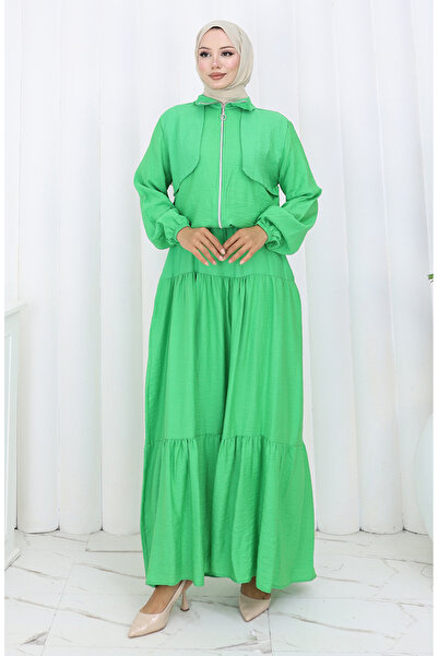 sefamerve Double Suit with Elastic Sleeves and Zipper 0129-19 Green