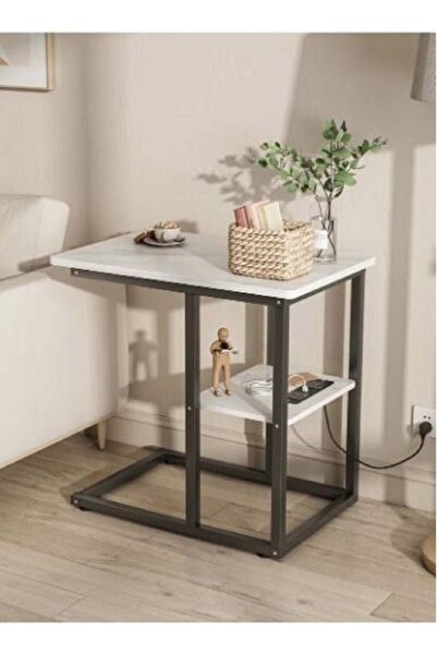 AGD Coffee Table With Socket Side Table Tea Table With Marble Design
