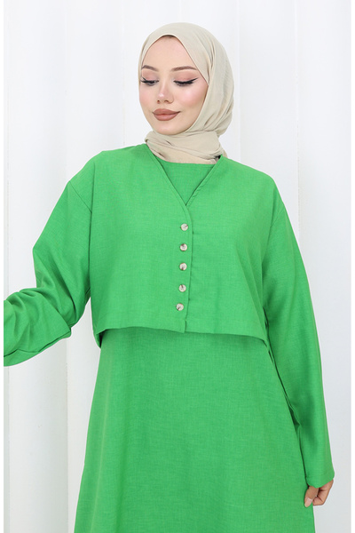 sefamerve Σετ Ζευγάρι Μπουφάν και Ζιλέ 2155-07 Σμαραγδένιο Πράσινο