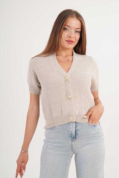 Hipo Trend Accesorii Cardigan din tricot de nurcă cu mânecă scurtă și nasturi...