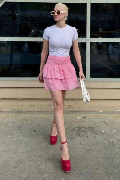 Seeh Pink Mini Layered Skirt Sh321