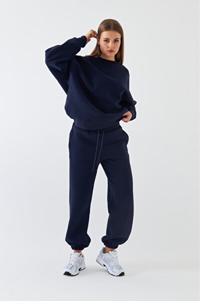 GIA - ART Unisex Oversize Tracksuit Set Basic Navy Blue – Crew Neck, Elasticated Legs, 3-Thread Fleece