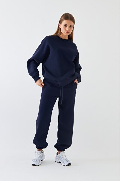 GIA - ART Unisex Oversize Tracksuit Set Basic Navy Blue – Crew Neck, Elasticated Legs, 3-Thread Fleece